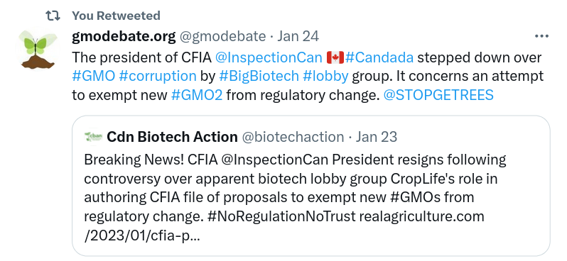 Präsident CFIA 🇨🇦 Kanada tritt wegen GMO 2.0-Korruption zurück